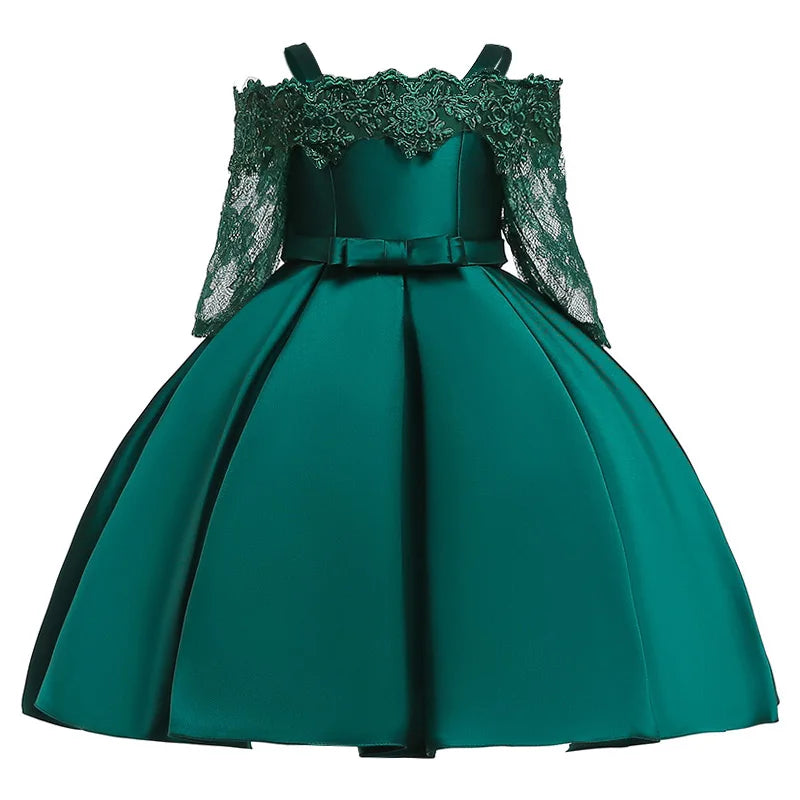 Green Christmas Princess Dress For Girl Children Costume Elegant Kids Wedding Birthday Prom Gown Bow Girls Party Dresses 3 10Y