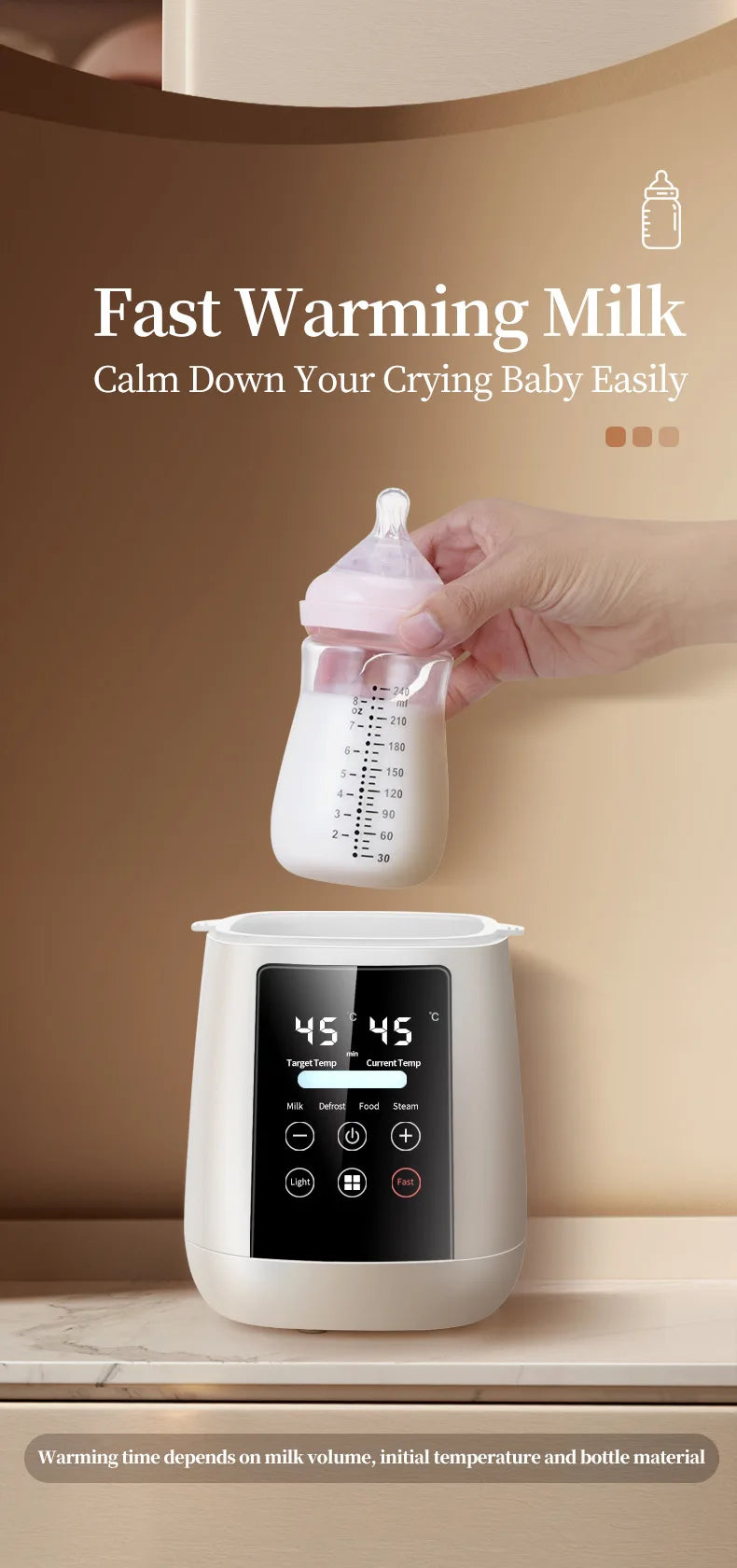 Baby Bottle Warmer & Sterilizer 6-in-1Multifuntion Breast Milk Warmer Accurate Temperature Control Baby Bottle Heater