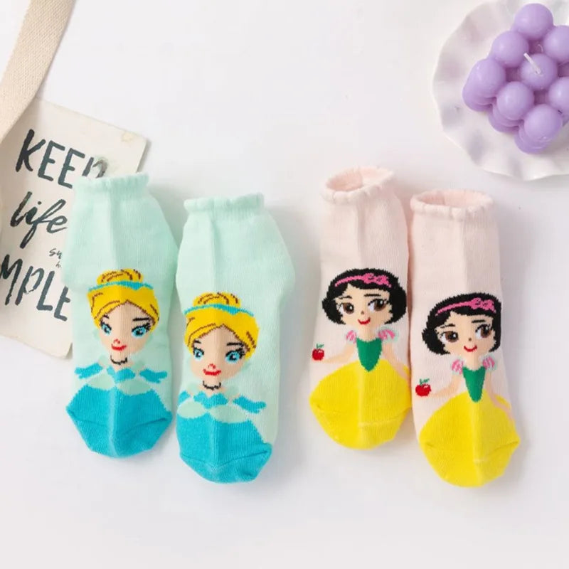 5 Pairs Disney Cartoon Baby Girl Socks Snow White Mermaid Socks for Children's Cotton Socks Funny Cute Princess Socks 1-12 Years