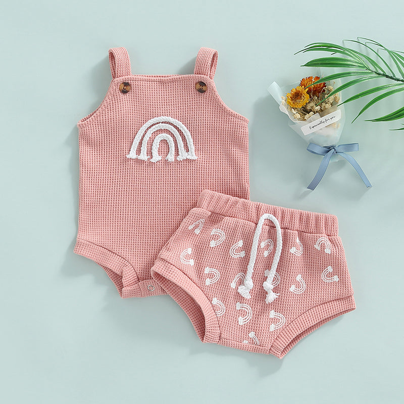 0-18M Baby Sommer Kleidung Set Neugeborenen Infant Shell Print Hosenträger Stricken Bodys Shorts Kleinkind Outfits Jungen Mädchen strickwaren