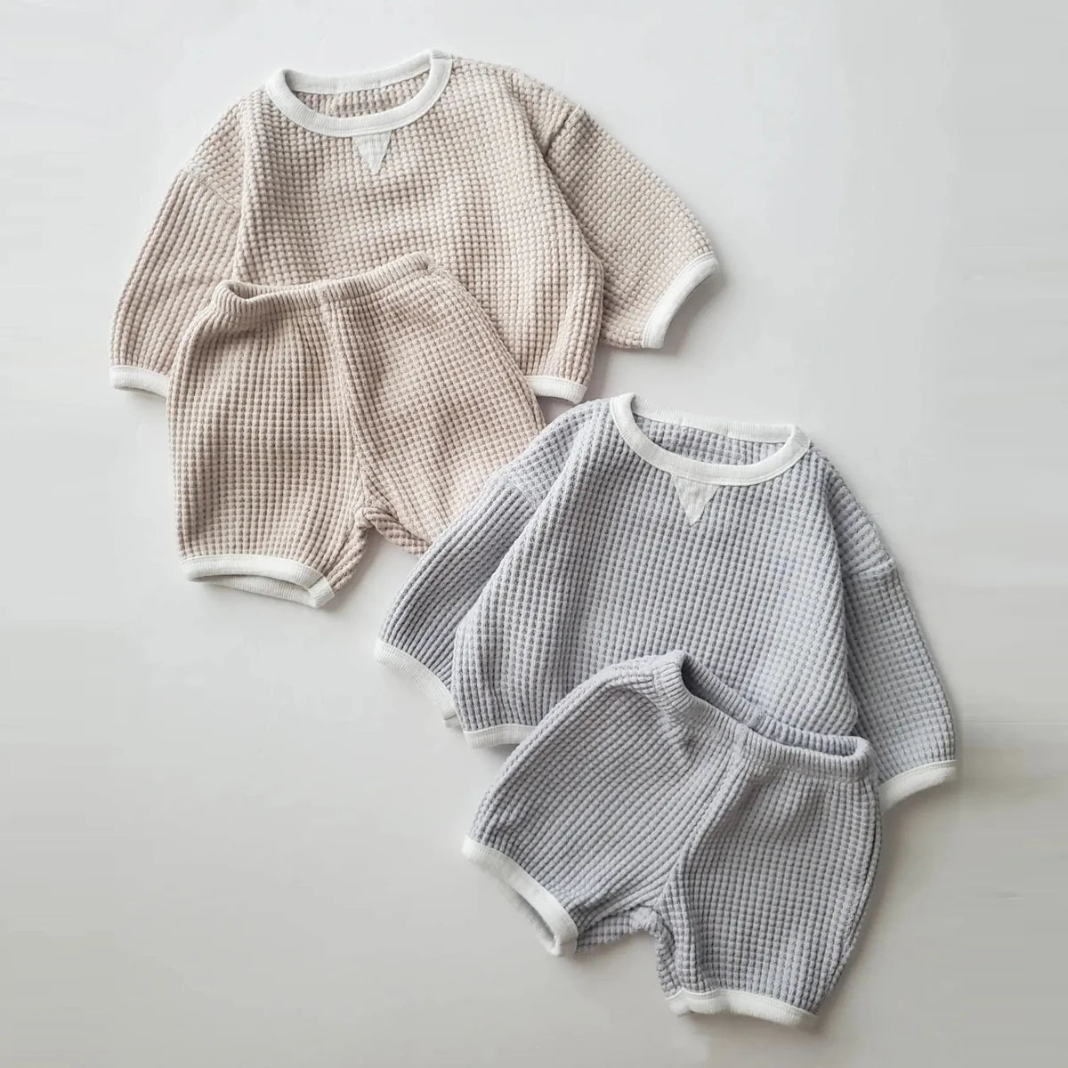 Korea Baby Jungen Waffel Kleidung Set 2023 Herbst Neue Baby Mädchen 2 Teile/satz Kleidung Pullover + PP Hosen Shorts 0-2Y baby Sportswear Anzug