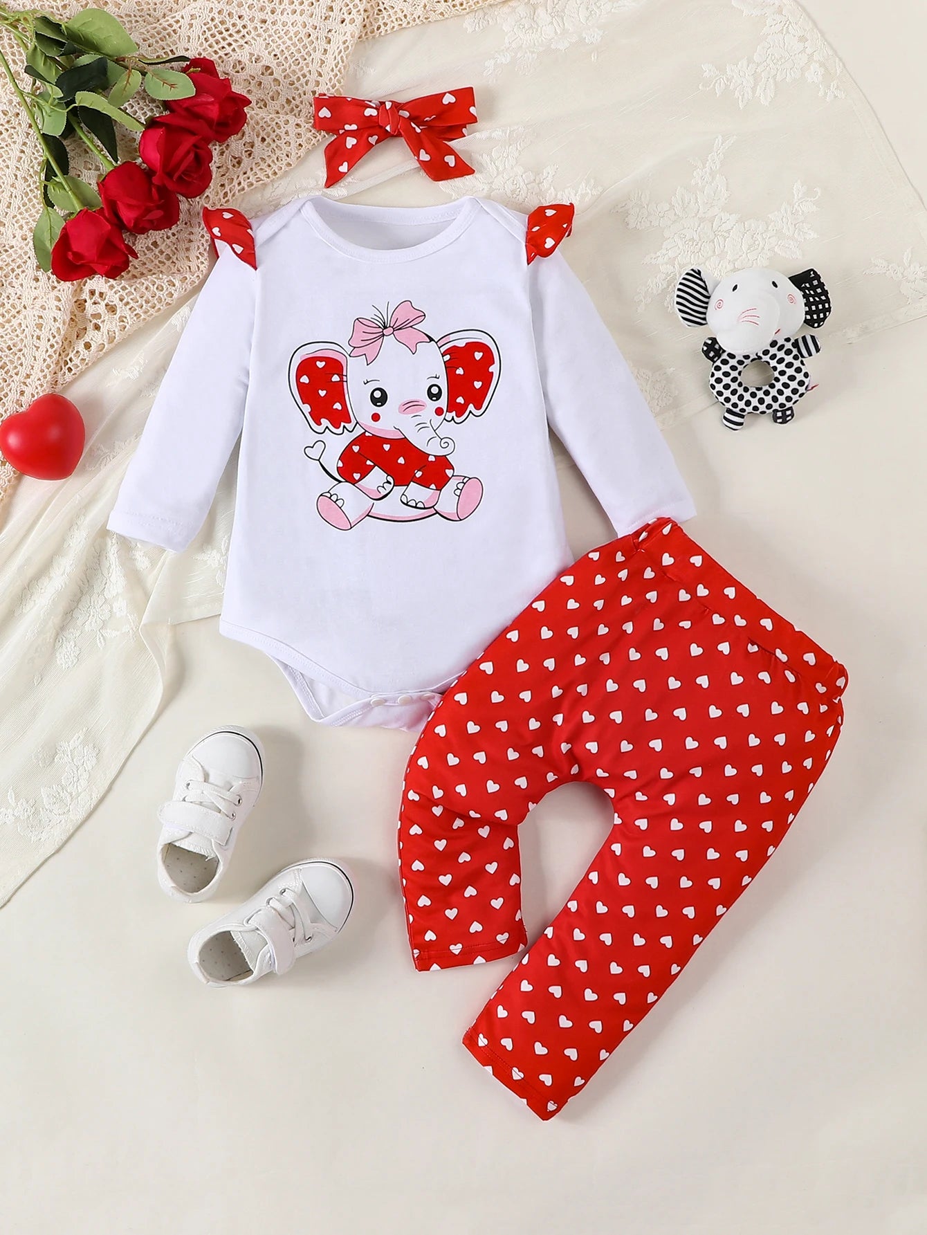 Baby Frühling &amp; Herbst Kleidung Neugeborenen Baby Mädchen Kleidung Elefanten Gedruckt Langarm Overall + Hose Stirnband 3 Pcs Outfits