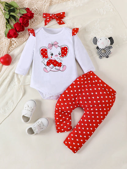 Baby Spring&Autumn Clothing Newborn Infant Baby Girl Clothes Elephant Printed Long Sleeve Jumpsuit+Pant Headband 3Pcs Outfits