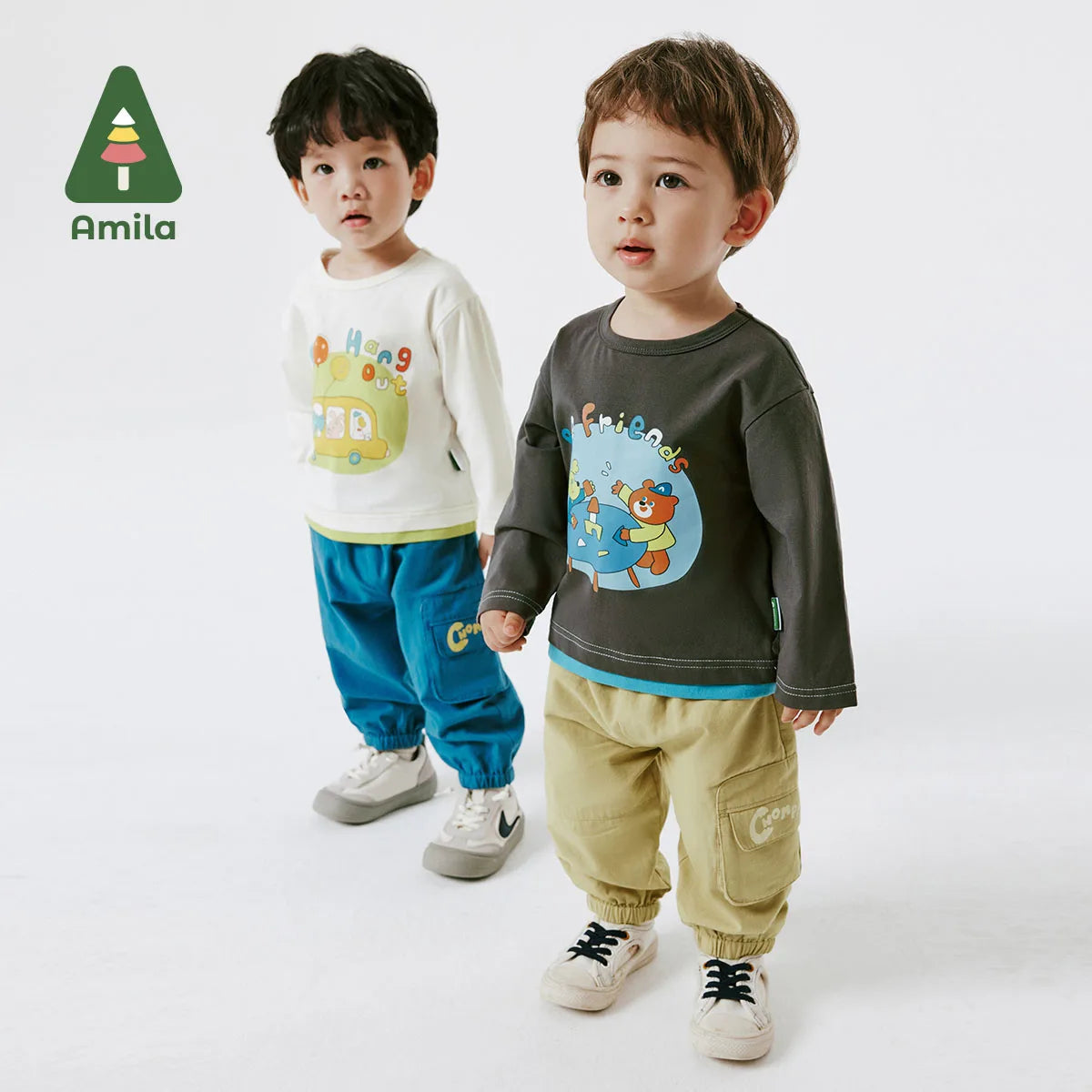 Amila Baby Hose 2024 Frühjahr Neue Jungen Kinder Modische Casual Einfarbig Vielseitige Cargohose