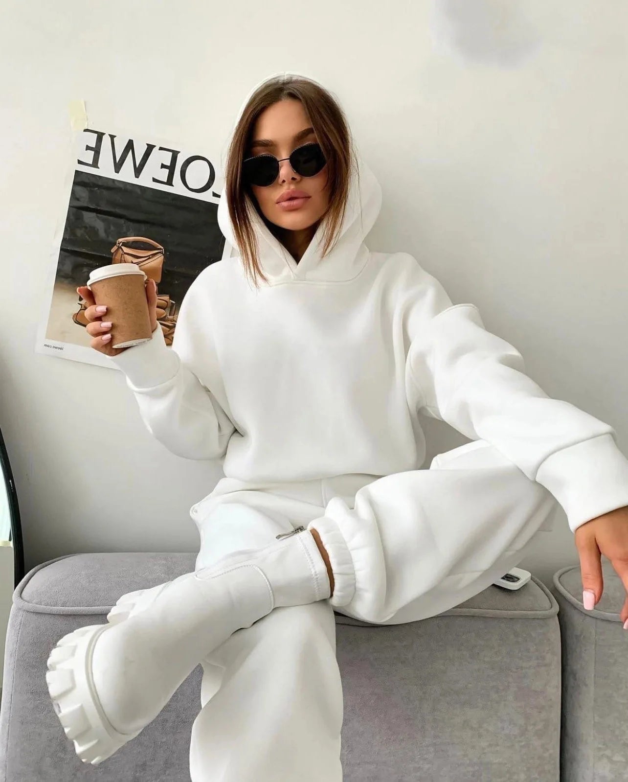 Autumn/Winter women's casual sports suit solid color hoodie for Female clothing Zippered hoodies Sport Trouser Two Piece Sets