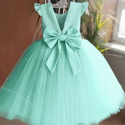 Süßes Baby Mädchen Kleid für Party Prinzessin Perlen Mesh Kleider für Kinder Geburtstag Ball Kostüme für Blumenmädchen 1-5Y Säuglingskleidung