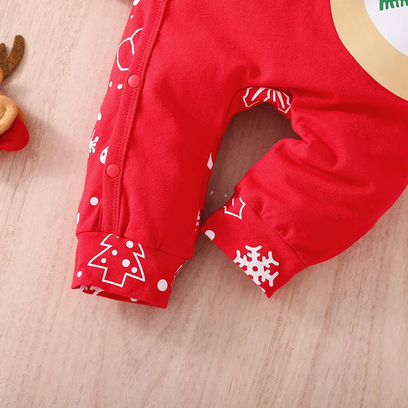 0-18M Baby Christmas Rompers Newborn Cartoon Cute Deer Jumpsuit With Xmas Hat My First New Year Costume For Baby Boys Girls