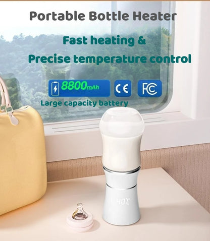 Portable Bottle Heater For Baby Milk USB Rechargeable 8800mAh Temperature Adjustment Fast Milk Heating Travel Baby Bottle Warmer