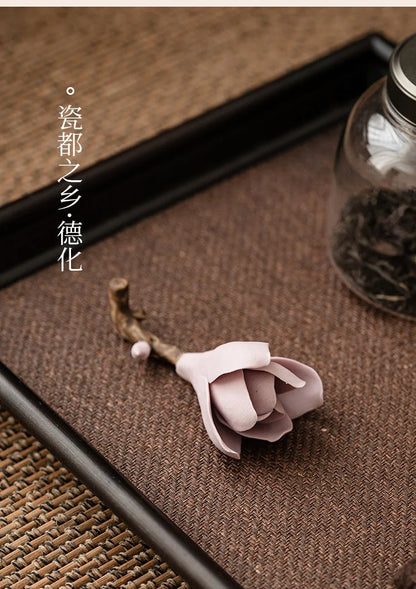 Gardenia flower insert ceramic thread fragrance holder pen holder white porcelain tea ceremony accessories tea table decoration