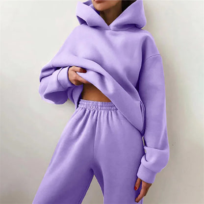 Women's Tracksuit Suit Autumn Fashion Warm Hoodie Sweatshirts Two Pieces Oversized Solid Casual Hoody Pullovers Long Pant Sets