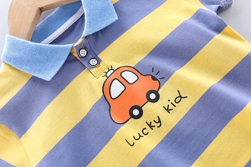 High-Quality Baby boys Polo Shirt + Handsome Denim Shorts 2-Piece Set kids girls clothes suits summer