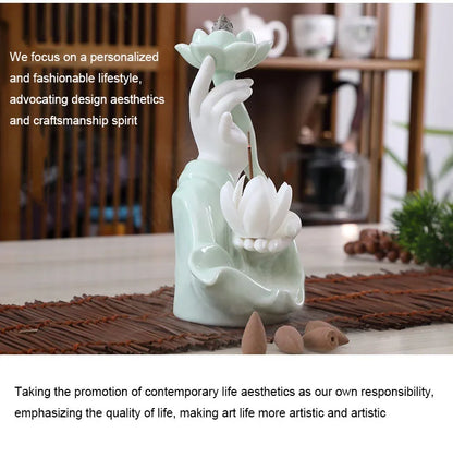 Creative celadon backflow incense burner decoration, incense burner, smoke viewing stove, bergamot lotus heart