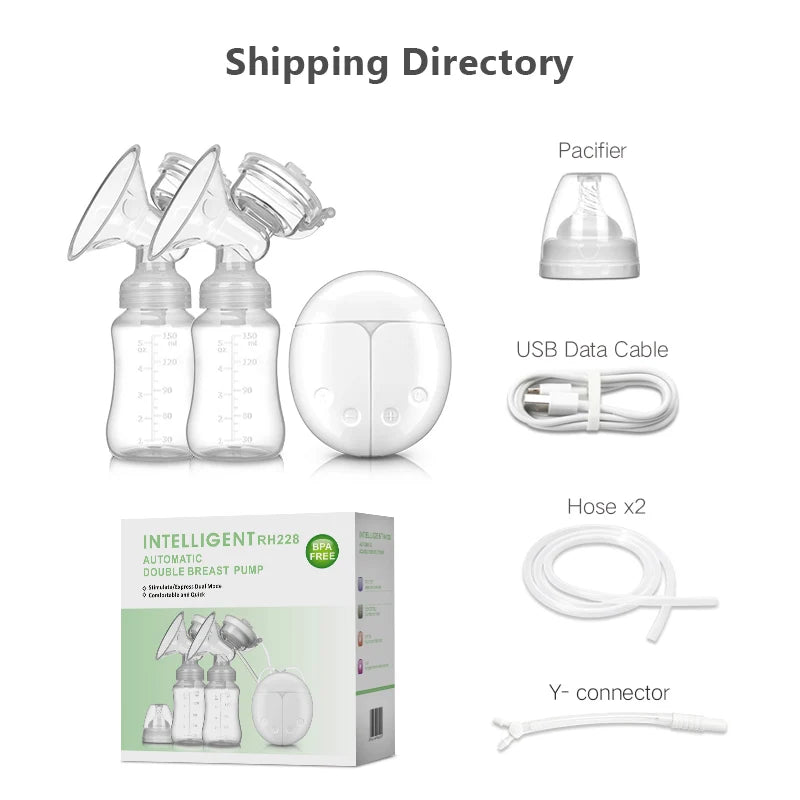 Doppelte elektrische Milchpumpen, leistungsstarke Brustwarzenabsaugung, elektrische USB-Milchpumpe mit Babymilchflasche, Kaltwärmekissen, Brustwarze