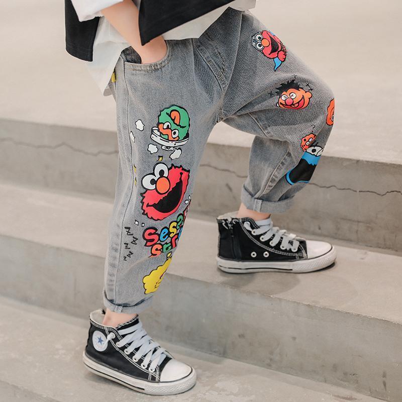 Boys' Jeans Spring and Autumn New Funny Head Medium and Big Children's Casual Children's Clothing Spring Loose Long Pants