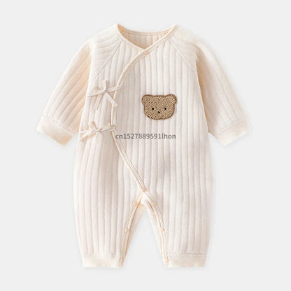 Bear Baby Jumpsuits with Hat Cotton Toddler Rompers for Boys Girls Long Sleeves Baby Onesies Soft Breathable One-Piece Pajamas