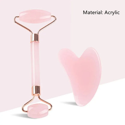 Pink Rose Quartz Massager Roller Gouache Scraper Set Crystal Stone Gua Sha Board Face Roller Skin Care Beauty Tool