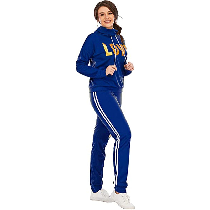 2 Piece Women’s LOVE Letter Print Tracksuit - High Neck Hoodie and Sweatpants Set