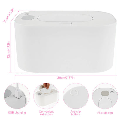 USB Baby Wipe Warmer LED Light Keep warm Box Adjustable Temperature Heating Diaper Dispenser Portable Large Capacity