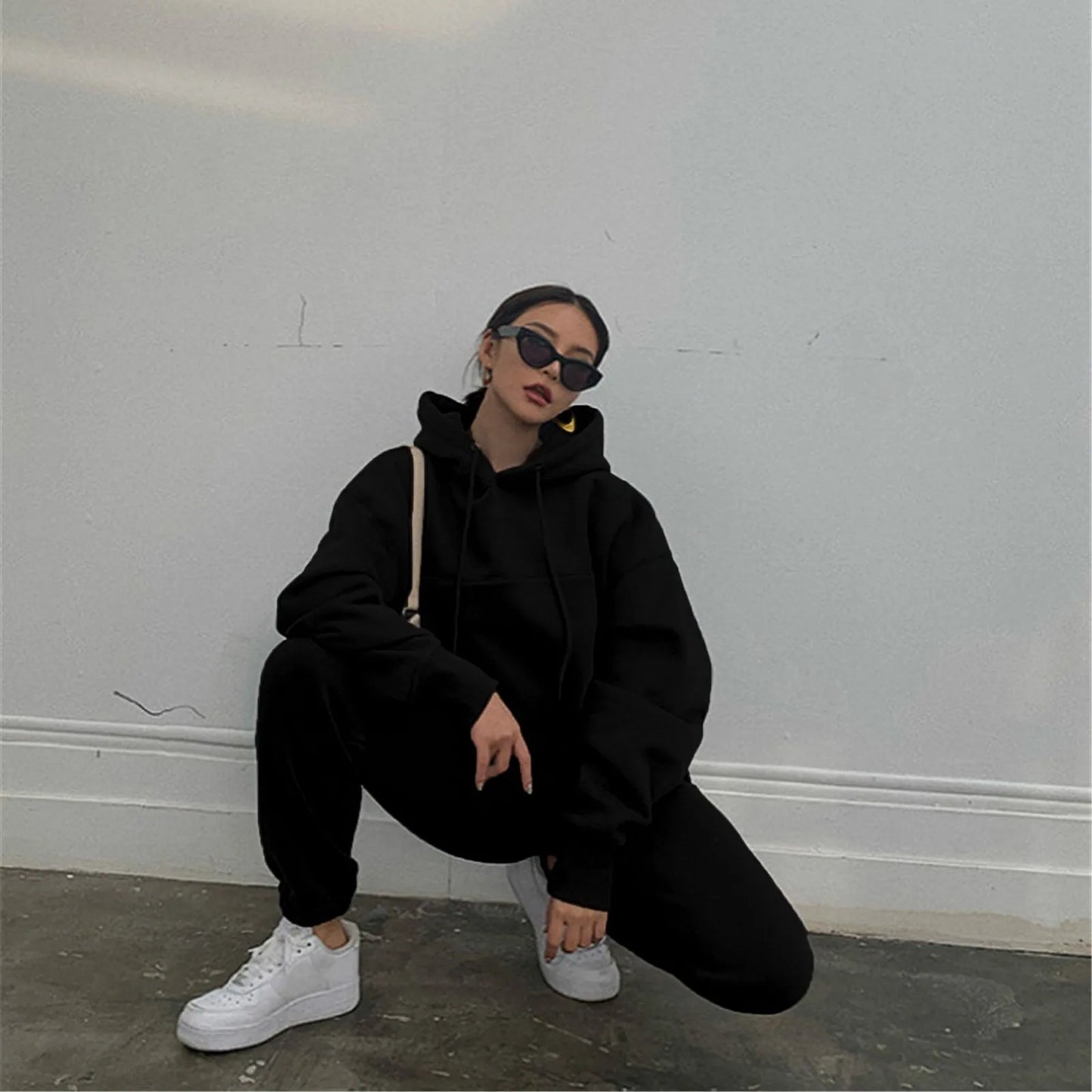 Women's Casual Solid Color Long Sleeved Hoodie Trousers Sweatershirt Sports Suit