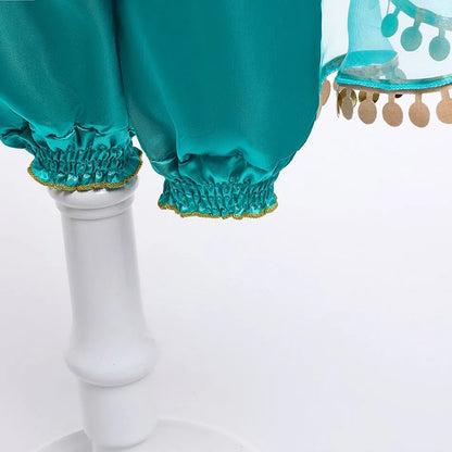 Children Aladdin Lamp Dress Kids Jasmine Costume Girls Birthday Princess Cosplay Shoulderless Outfit Carnival Clothes 3-10T