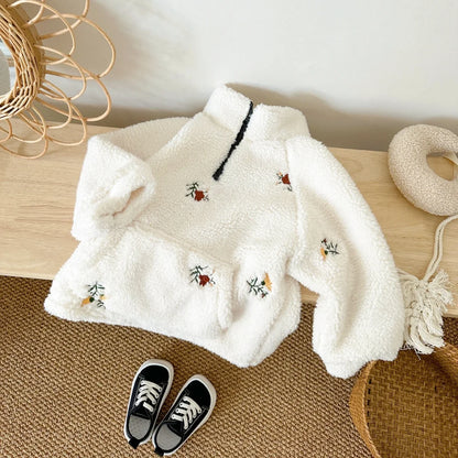 Newborn Baby Girl Boy Winter Clothes Wool Jacket Embroidered Flower Zippered Baby Thick Style Warm Coat for 1-3Ybaby Baby Coat