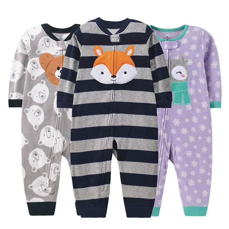 Winter Baby Clothes Pajamas Boy Girl Warm Infant Rompers Autumn Zipper Fleece Overall Animal Jumpsuit Clothing 9 12 18 24 months