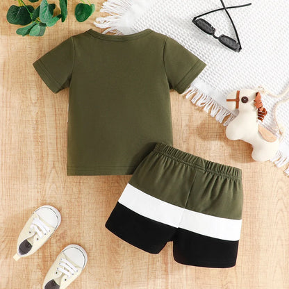 Kleidungsset für Jungen im Alter von 6–36 Monaten, mit dem Buchstaben „HAPPY EVERYDAY“, kurzärmliges T-Shirt und Shorts, Sommer-Outfit für Neugeborene