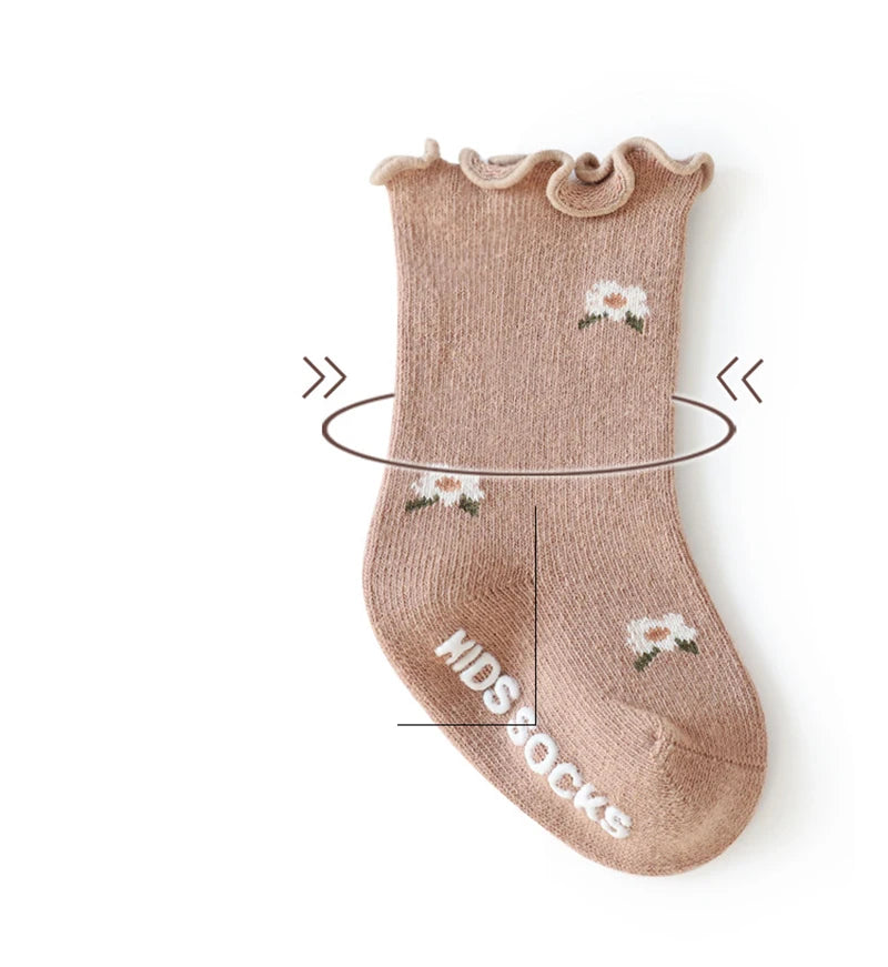 3 Paar rutschfeste Baby-Laufsocken mit Blumenmuster für Kinder, Kleinkinder, 0–5 Jahre, elastische kurze Schlauchsocken für alle Jahreszeiten