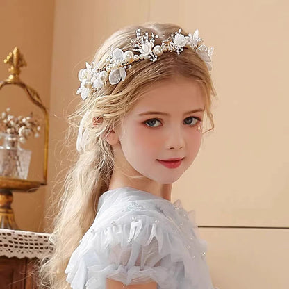 Children's Garland Headband Pearl Crown Girl Princess Korean Headdress Performance Flower Girl Wedding Accessories For Kids