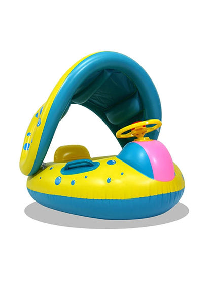 Inflatable Sunshade Seat Ring with Steering Wheel - Baby Swimming Pool Floating Seat