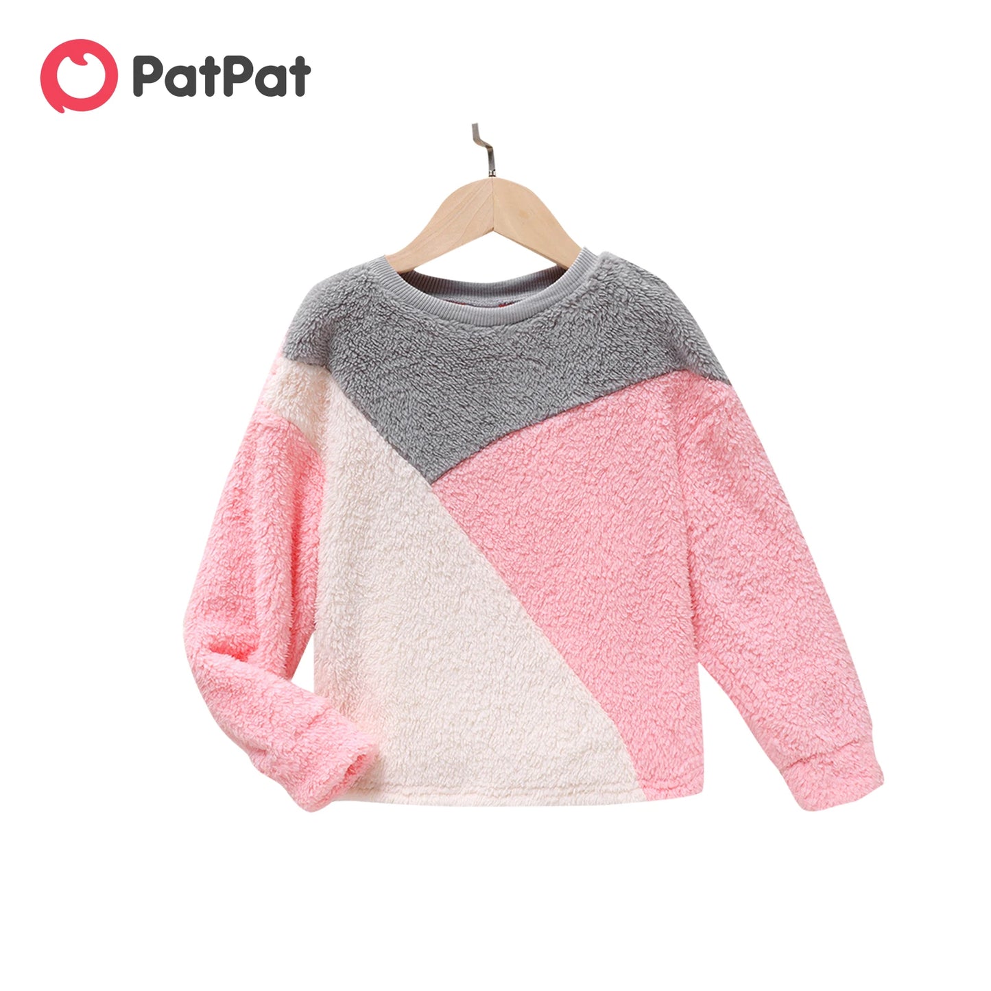 PatPat Kid Girl Süßes Colorblock Fleece Pullover Sweatshirt Weich und Bequem Perfekt für Ausflüge und den Alltag