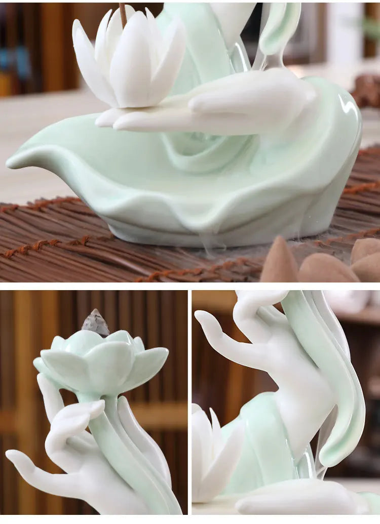 Creative celadon backflow incense burner decoration, incense burner, smoke viewing stove, bergamot lotus heart