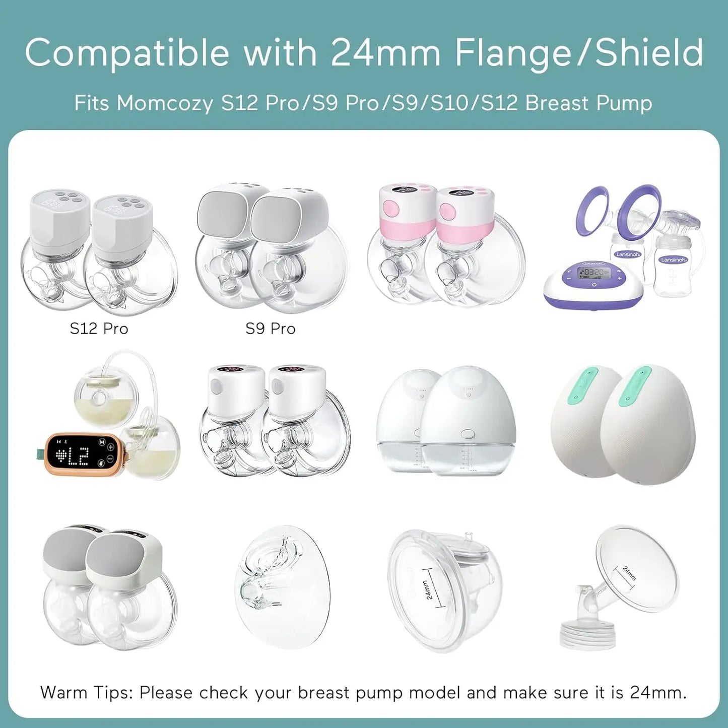 Flange Inserts 8PCS 15/17/19/21mm, Suitable for Momcozy S12pro/S9pro/S9/S10/S12, for Medela/Tsrete/Spectra/Bellababy 24mm Flange