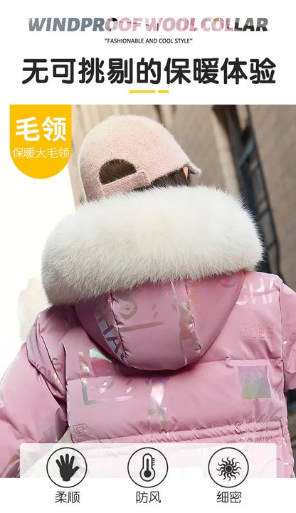 New Winter Down Cotton Jacket Girls Waterproof Hooded Coat Children Outerwear Clothing Teenage 5-16Y Clothes Kids Parka Snowsuit