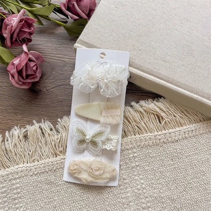 French Vintage Lace Pearl Bow Girl Baby Hair Clip Gentle Style Beige Flower Princess Kids Hair Accessories Hairpin Toddler Gifts