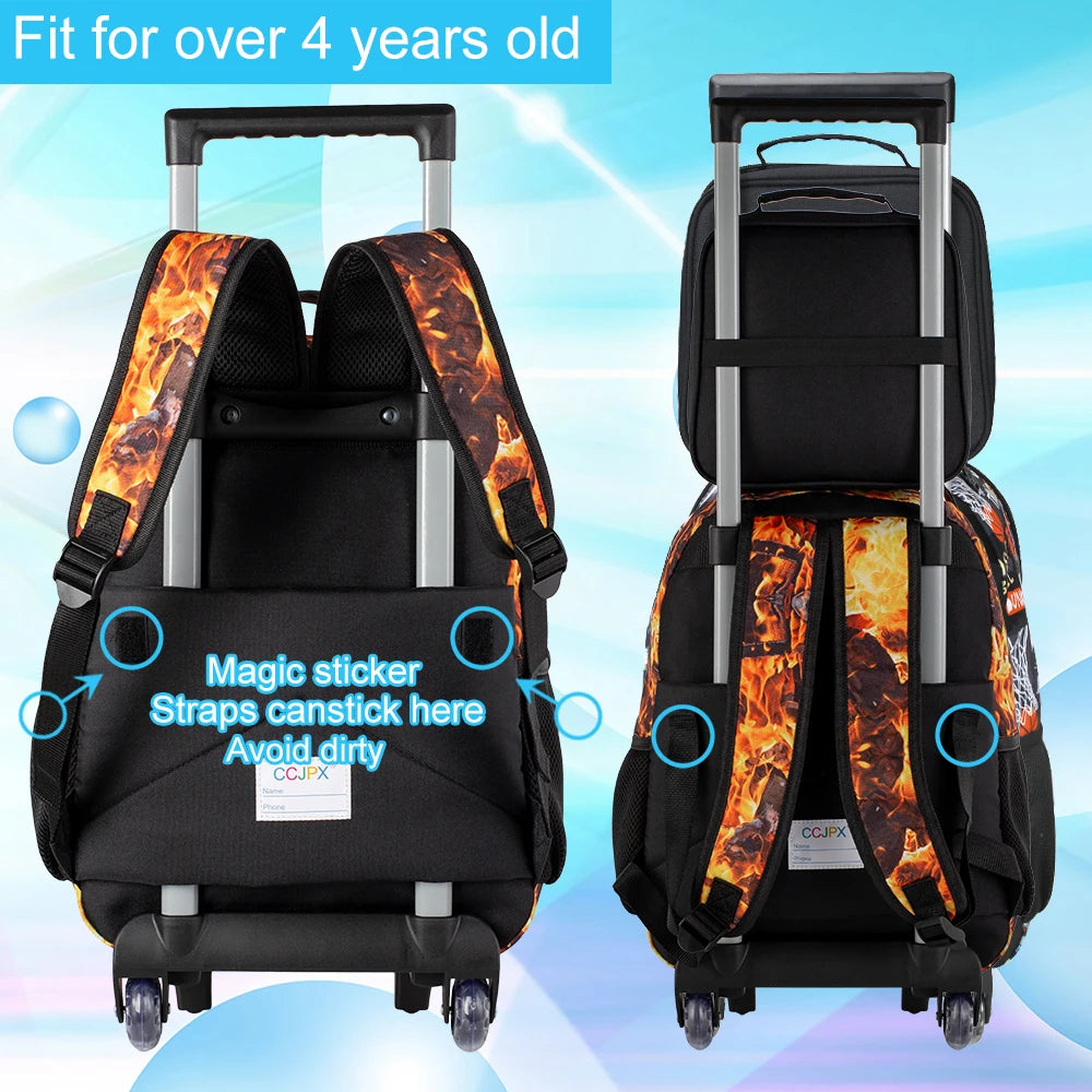 3Pcs Dragon Rolling Backpack for Boys, Kids School Backpacks with Wheels, Roller Bookbag with Lunch Box for Elementary