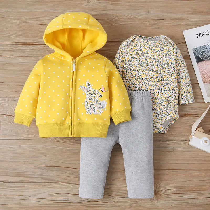 Spring Autumn Cotton Baby Boys Clothes Sets Cartoon Printed Baby Coat+Baby Pants+Baby Bodysuits Long Sleeves Girls Clothes Sets