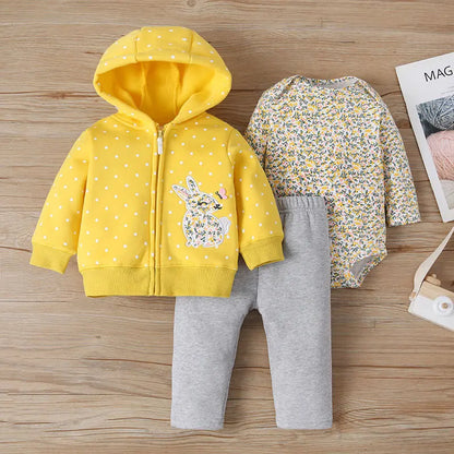 Spring Autumn Cotton Baby Boys Clothes Sets Cartoon Printed Baby Coat+Baby Pants+Baby Bodysuits Long Sleeves Girls Clothes Sets