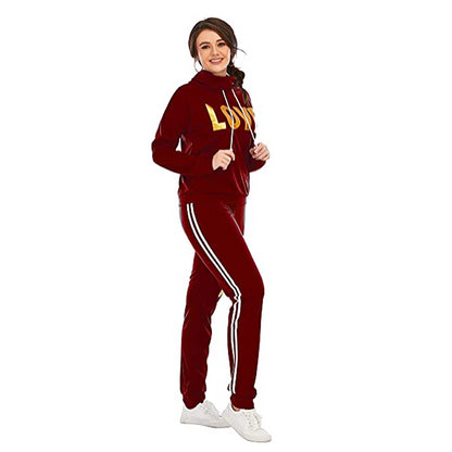 2 Piece Women’s LOVE Letter Print Tracksuit - High Neck Hoodie and Sweatpants Set