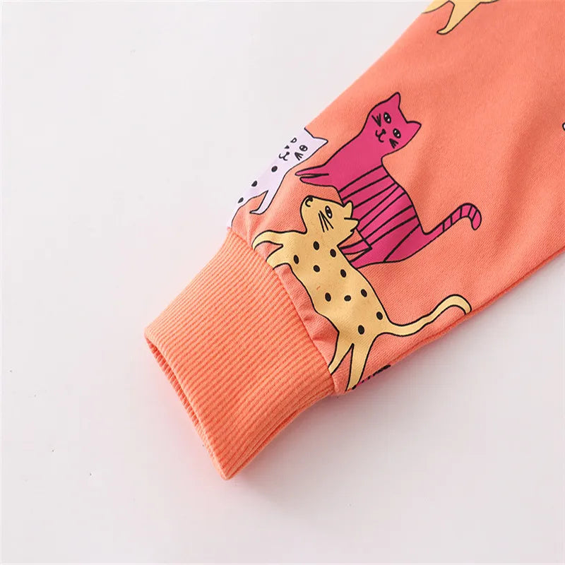 Jumping Meters New Arrival Cartoon Cats Print Hot Selling Girls Sweatshirts Boys Clothes Autumn Spring Fashion Toddler Shirts