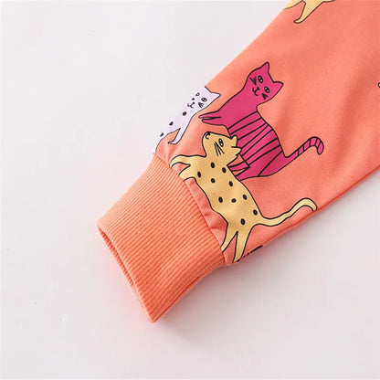 Jumping Meters New Arrival Cartoon Cats Print Hot Selling Girls Sweatshirts Boys Clothes Autumn Spring Fashion Toddler Shirts