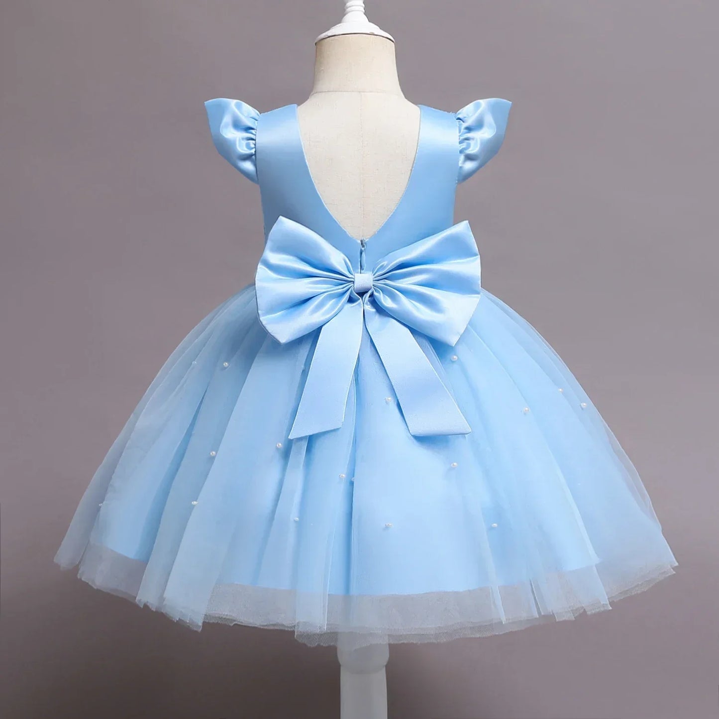 Süßes Baby Mädchen Kleid für Party Prinzessin Perlen Mesh Kleider für Kinder Geburtstag Ball Kostüme für Blumenmädchen 1-5Y Säuglingskleidung