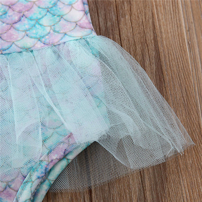 6-36months Baby Girls Mermaid Swimwear Fish Scale Swimsuits For Girls Ruffled Sleeveless Bathing Suit With Tutu Skirt