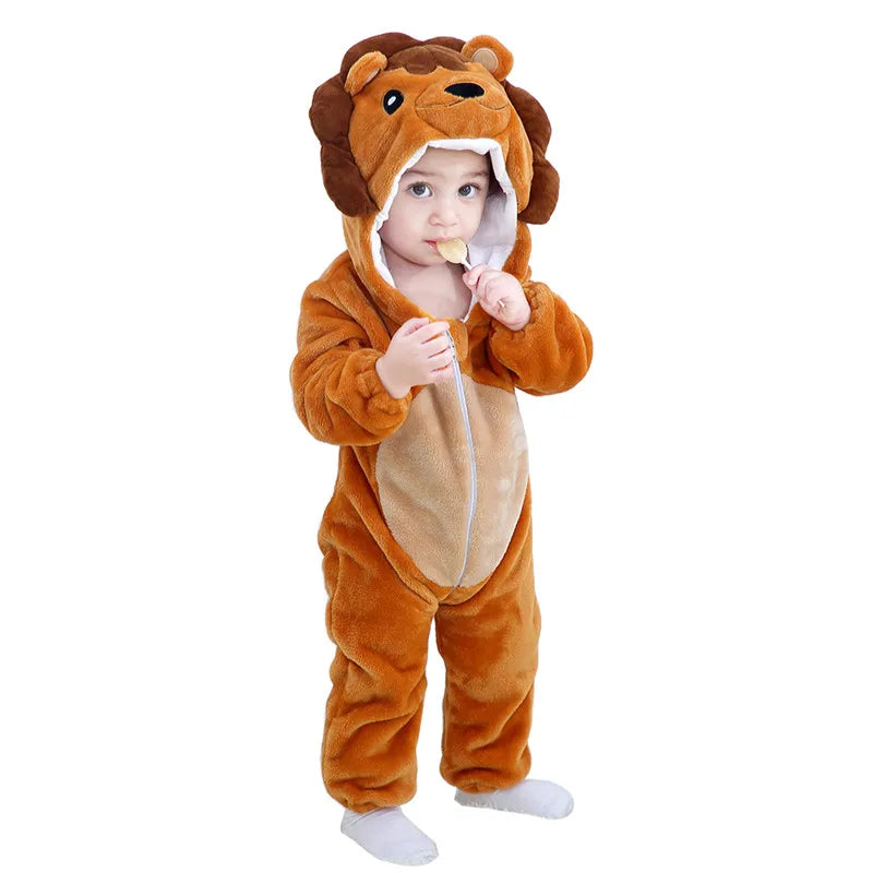 Baby Monkey Animal Bodysuit Unisex Baby Tiger Costume Winter Autumn Fleece Hooded Bodysuit Cosplay Bodysuit Hooded Crawling Suit