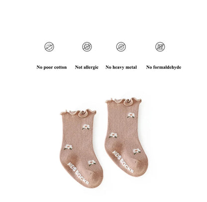 3 Paar rutschfeste Baby-Laufsocken mit Blumenmuster für Kinder, Kleinkinder, 0–5 Jahre, elastische kurze Schlauchsocken für alle Jahreszeiten