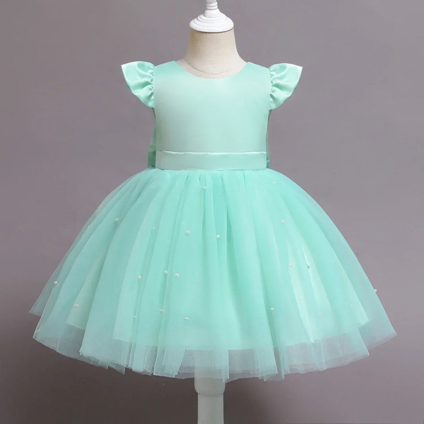 Süßes Baby Mädchen Kleid für Party Prinzessin Perlen Mesh Kleider für Kinder Geburtstag Ball Kostüme für Blumenmädchen 1-5Y Säuglingskleidung