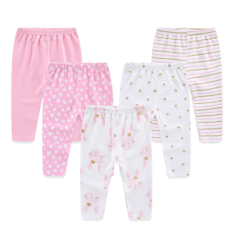 Kiddiezoom 5 Pcs/Lot Cute Cartoon Baby Boy Girl Pants 0-12Months Cotton Soft Newborn Pants