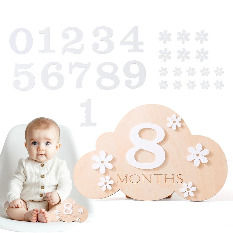 2Pcs Baby Wooden Balloon Milestone Cards - Photography Accessories for Newborns