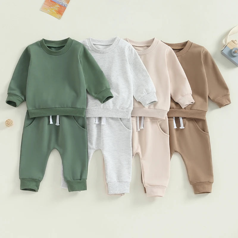 Baby Jungen Mädchen Herbst Kleidung Neugeborenen Kleinkind Langarm Einfarbig Tops Sweatshirt Hosen Outfits Infant Trainingsanzüge