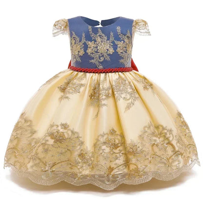 2024 Retro Neugeborenen Baby Mädchen Schneewittchen Prinzessin Kleid Backless Gericht Mädchen Geburtstag Hochzeiten Kleider Kinder Mädchen Party Kleid